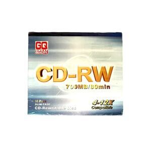 GQ Great Quality CD-RW 700 MB/80 Minute Discs 4-12x Compatible NIB